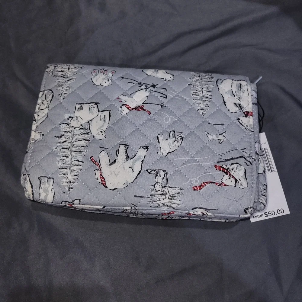 Vera Bradley Brush & Cosmetic Case Beary Merry NWT Travel Polar Bear Gray White